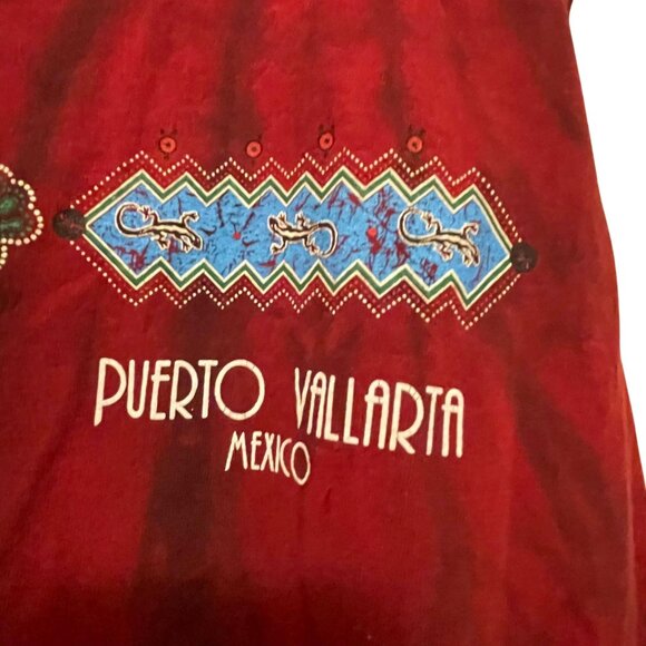 Puerto Vallarta Mexico Red Tie-Dye Sleeveless T-Shirt With Gecko Graphic - Picture 3 of 11